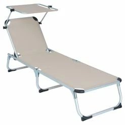 VCM Sonnenliege Sonnendach Grau 187x57x30 Cm Alu Campingliege Klappbar