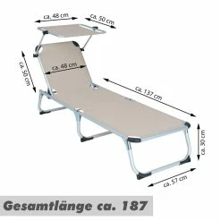 VCM Sonnenliege Sonnendach Grau 187x57x30 Cm Alu Campingliege Klappbar -Zipper Geschäft 8600043100 916316 prod 006