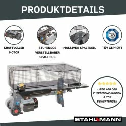 STAHLMANN® Hydraulik-Holzspalter, 7 Tonnen Spaltkraft, Stufenlos Verstellbarer Spaltweg, Liegend, 2.300 Watt -Zipper Geschäft 8600153300 2852 prod 002