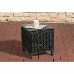 CLP Poly-Rattan Beistell-Tisch VILATO, Ca. 38 X 38 Cm, Höhe 40 Cm, 5mm RUND Geflecht, Mit Glasplatte (Sicherheitsglas), ALU Gestell