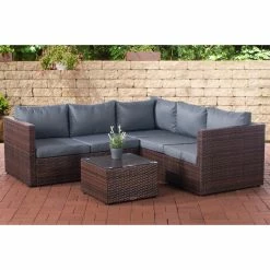 CLP Polyrattan Lounge-Set Liberi L Garten-Set Mit 5 Sitzplätzen L Garnitur Mit Aluminium-Gestell L Komplett-Set: 3er Sofa + 2er Sofa + Tisch