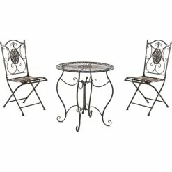 CLP Garten-Sitzgruppe Aldeano Aus Eisen I Pflegeleichtes Gartenmöbel-Set: 2 X Klappstuhl Und 1 X Tisch
