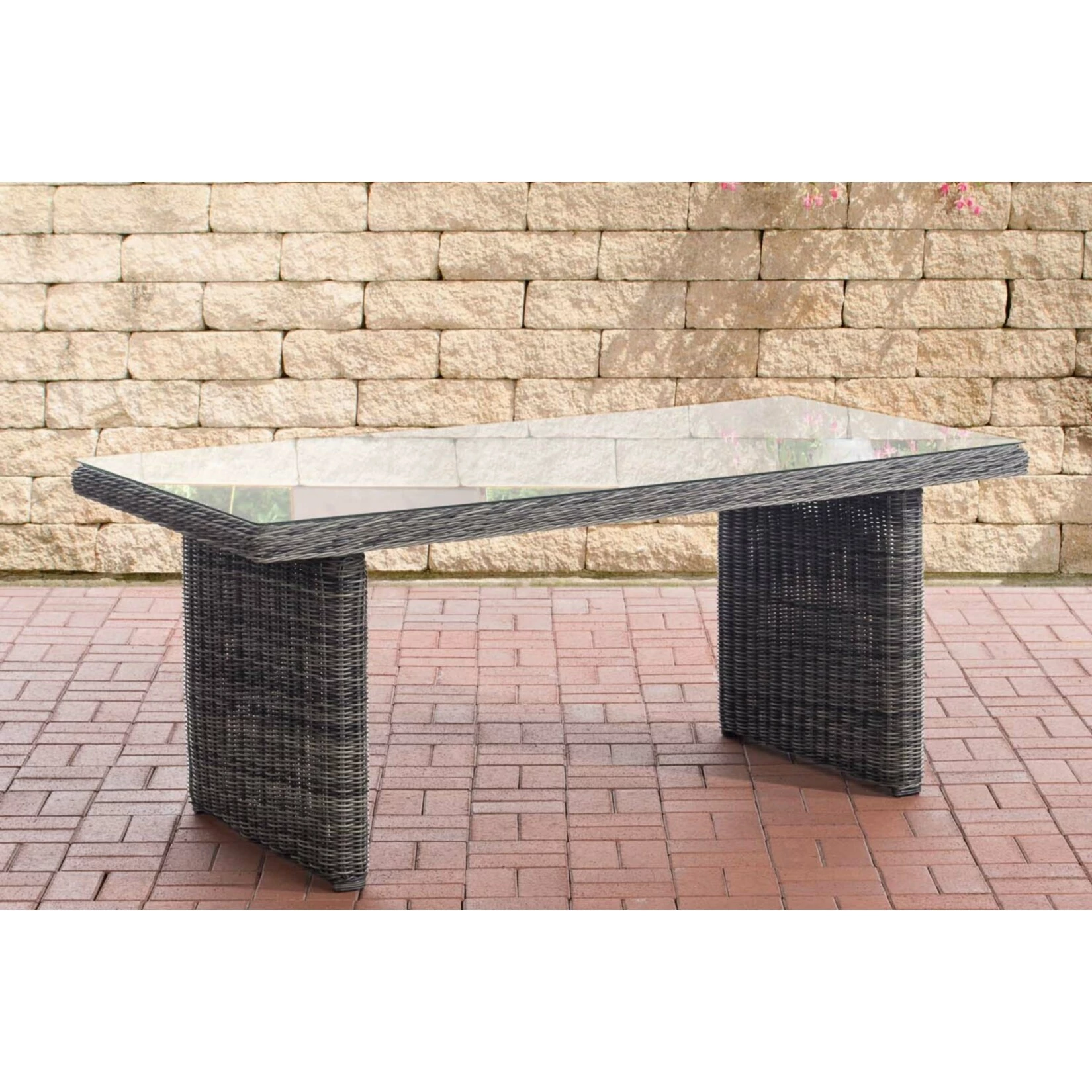 CLP Polyrattan-Tisch FONTANA Mit Einer Tischplatte Aus Glas I Wetterbeständiger Pflegeleichter Tisch 1 CLP Polyrattan-Tisch FONTANA Mit Einer Tischplatte Aus Glas I Wetterbeständiger Pflegeleichter Tisch