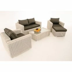 CLP Polyrattan-Lounge Madeira I Gartenmöbel-Set Mit Polsterauflagen: 2er-Sofa Und 2 Sessel Und 1 Loungetisch Und 1 Hocker -Zipper Geschäft 8600246500 11659497 prod 004