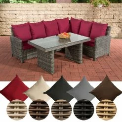 CLP Gartengarnitur Minari 5mm | Sitzgruppe Mit 6 Sitzplätzen | Gartenmöbel Set Aus Polyrattan Mit Aluminium Gestell