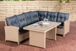 CLP Gartengarnitur Minari Aus Flachrattan I Sitzgruppe Mit 6 Sitzplätzen I Gartenmöbel-Set Aus Polyrattan Mit Aluminium-Gestell