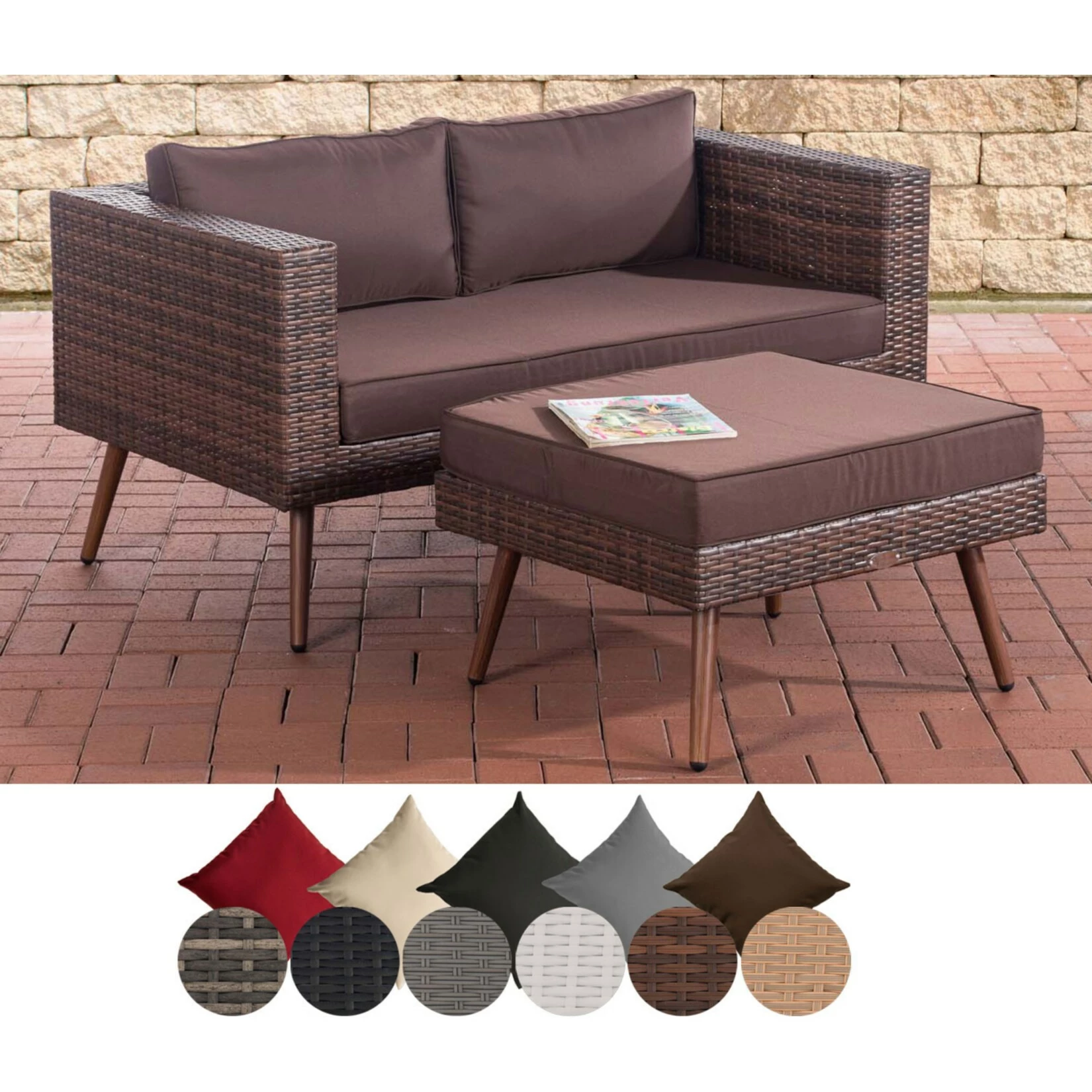 CLP Polyrattan 2er Sofa MOLDE Mit Fußhocker I Braun-meliert I Loungeset I Gartensofa Mit Hocker I Gartengarnitur 6 CLP Polyrattan 2er Sofa MOLDE Mit Fußhocker I Braun-meliert I Loungeset I Gartensofa Mit Hocker I Gartengarnitur – Bild 6