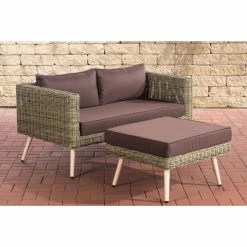 CLP Polyrattan 2er Sofa MOLDE Mit Fußhocker I Natura I Loungeset Rundrattan I Gartensofa Mit Hocker I 5mm Rattandicke