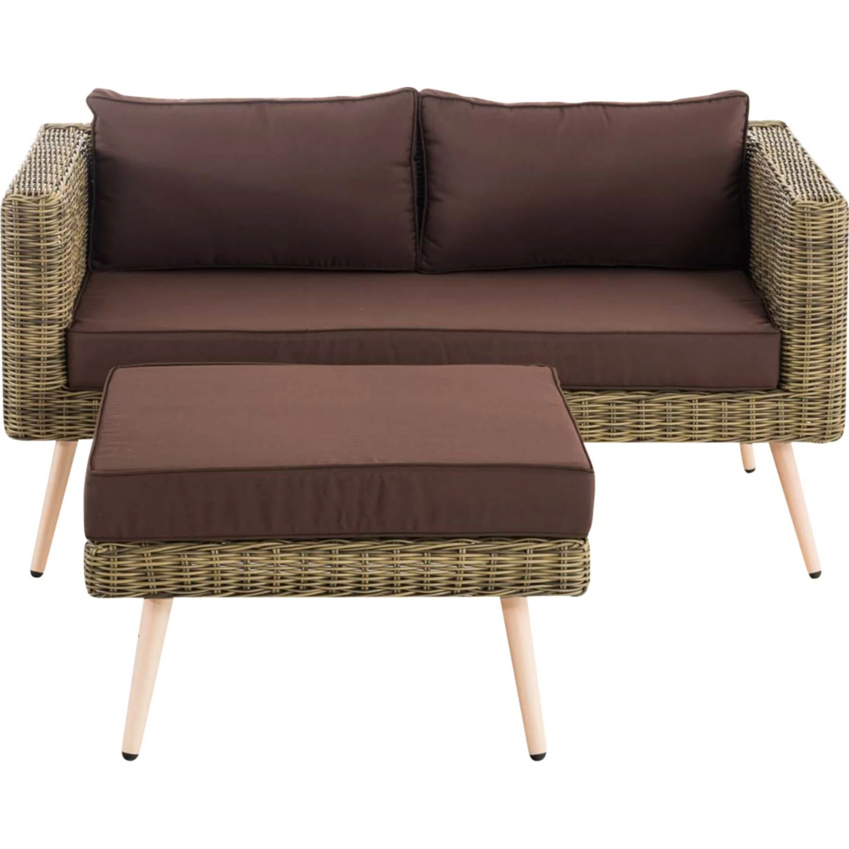 CLP Polyrattan 2er Sofa MOLDE Mit Fußhocker I Natura I Loungeset Rundrattan I Gartensofa Mit Hocker I 5mm Rattandicke 2 CLP Polyrattan 2er Sofa MOLDE Mit Fußhocker I Natura I Loungeset Rundrattan I Gartensofa Mit Hocker I 5mm Rattandicke – Bild 2