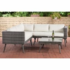 CLP Polyrattan Eck-Loungeset MOLDE I Grau-meliert I Gartenlounge I Eck-Sofa + Glastisch I 1,25mm Rattandicke