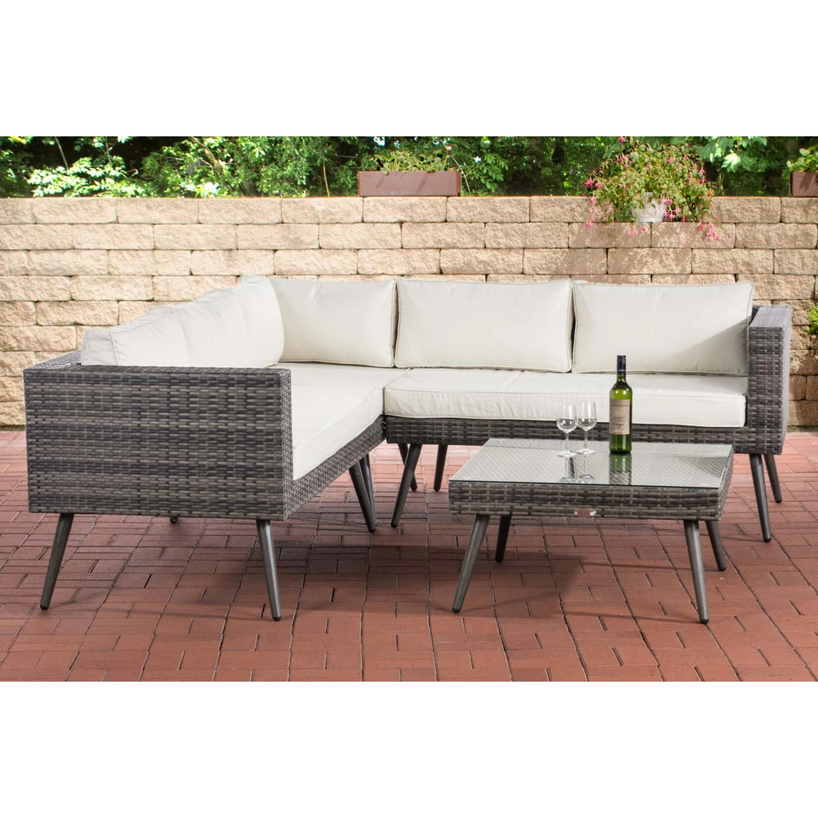 CLP Polyrattan Eck-Loungeset MOLDE I Grau-meliert I Gartenlounge I Eck-Sofa + Glastisch I 1,25mm Rattandicke 1 CLP Polyrattan Eck-Loungeset MOLDE I Grau-meliert I Gartenlounge I Eck-Sofa + Glastisch I 1,25mm Rattandicke