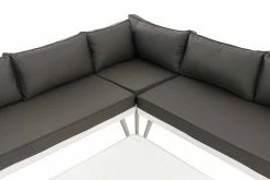 CLP Polyrattan Eck-Loungeset SKARA I Weiß I Gartenlounge Flachrattan I Eckgarnitur & Glastisch I 1,25mm Rattandicke I 5 Sitzplätze -Zipper Geschäft 8600246500 304216 prod 004