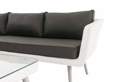 CLP Polyrattan Eck-Loungeset SKARA I Weiß I Gartenlounge Flachrattan I Eckgarnitur & Glastisch I 1,25mm Rattandicke I 5 Sitzplätze -Zipper Geschäft 8600246500 304216 prod 005
