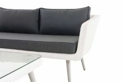 CLP Polyrattan Eck-Loungeset SKARA I Weiß I Gartenlounge Flachrattan I Eckgarnitur & Glastisch I 1,25mm Rattandicke I 5 Sitzplätze -Zipper Geschäft 8600246500 304218 prod 005