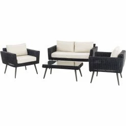CLP Polyrattan Loungeset KIRUNA I Schwarz I Gartenlounge Rundrattan I Sofa & 2x Sessel & Glastisch I 5mm Rattandicke -Zipper Geschäft 8600246500 304432 prod 003