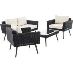 CLP Polyrattan Loungeset KIRUNA I Schwarz I Gartenlounge Rundrattan I Sofa & 2x Sessel & Glastisch I 5mm Rattandicke -Zipper Geschäft 8600246500 304432 prod 004