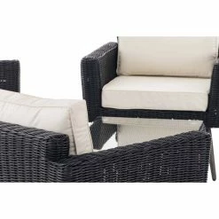 CLP Polyrattan Loungeset KIRUNA I Schwarz I Gartenlounge Rundrattan I Sofa & 2x Sessel & Glastisch I 5mm Rattandicke -Zipper Geschäft 8600246500 304432 prod 005