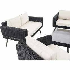 CLP Polyrattan Loungeset KIRUNA I Schwarz I Gartenlounge Rundrattan I Sofa & 2x Sessel & Glastisch I 5mm Rattandicke -Zipper Geschäft 8600246500 304432 prod 006