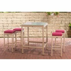CLP Polyrattan Gartenbar-Set Alia I Gartenmöbel-Set Mit Tisch Und 4 Barhockern Inkl. Sitzkissen I In Verschiedenen Farben Erhältlich