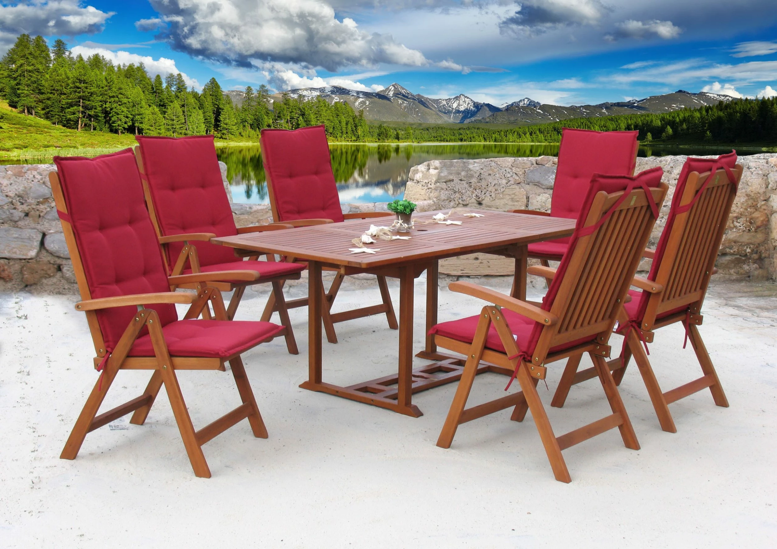 Grasekamp Garten Möbelgruppe Cuba 13tlg Rubinrot Mit Ausziehbaren Gartentisch Akazienholz 2 Grasekamp Garten Möbelgruppe Cuba 13tlg Rubinrot Mit Ausziehbaren Gartentisch Akazienholz – Bild 2