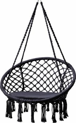 Grasekamp Hängesessel Zum Aufhängen Mit Rundem Sitzkissen Schwarz Belastbarkeit Max. 100 Kg Schwebesessel