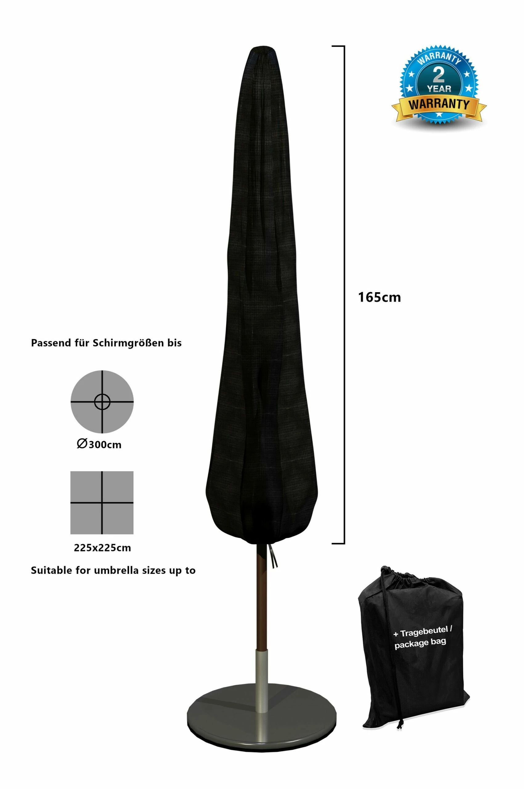 Grasekamp Black Premium Schirmhülle 165cm / Umbrella Cover / Atmungsaktiv / Breathable 2 Grasekamp Black Premium Schirmhülle 165cm / Umbrella Cover / Atmungsaktiv / Breathable – Bild 2