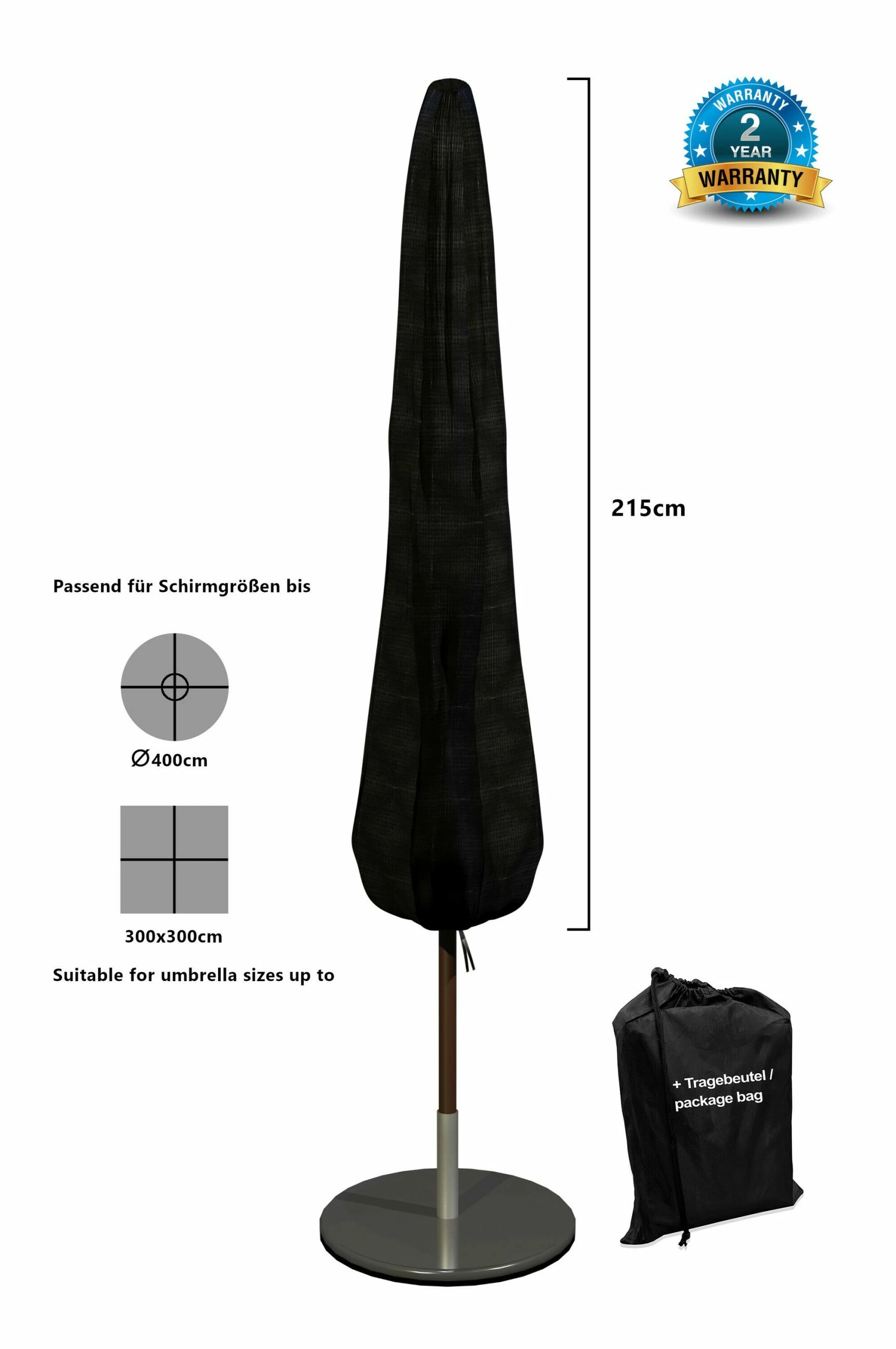 Grasekamp Black Premium Schirmhülle 215cm / Umbrella Cover / Atmungsaktiv / Breathable 2 Grasekamp Black Premium Schirmhülle 215cm / Umbrella Cover / Atmungsaktiv / Breathable – Bild 2