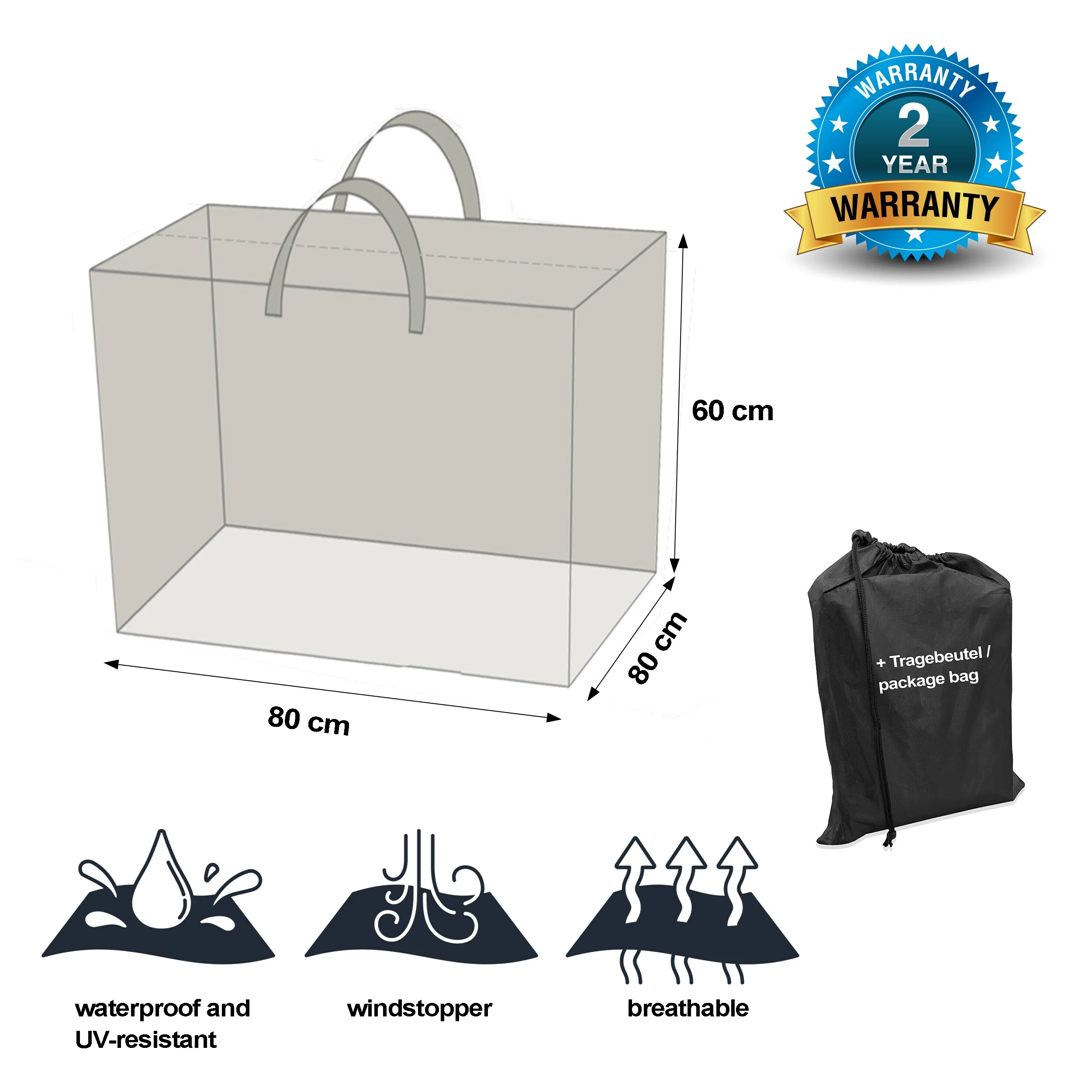 Grasekamp Black Premium Loungeauflagentasche 80x80x60cm / Protective Bag / Atmungsaktiv / Breathable 2 Grasekamp Black Premium Loungeauflagentasche 80x80x60cm / Protective Bag / Atmungsaktiv / Breathable – Bild 2