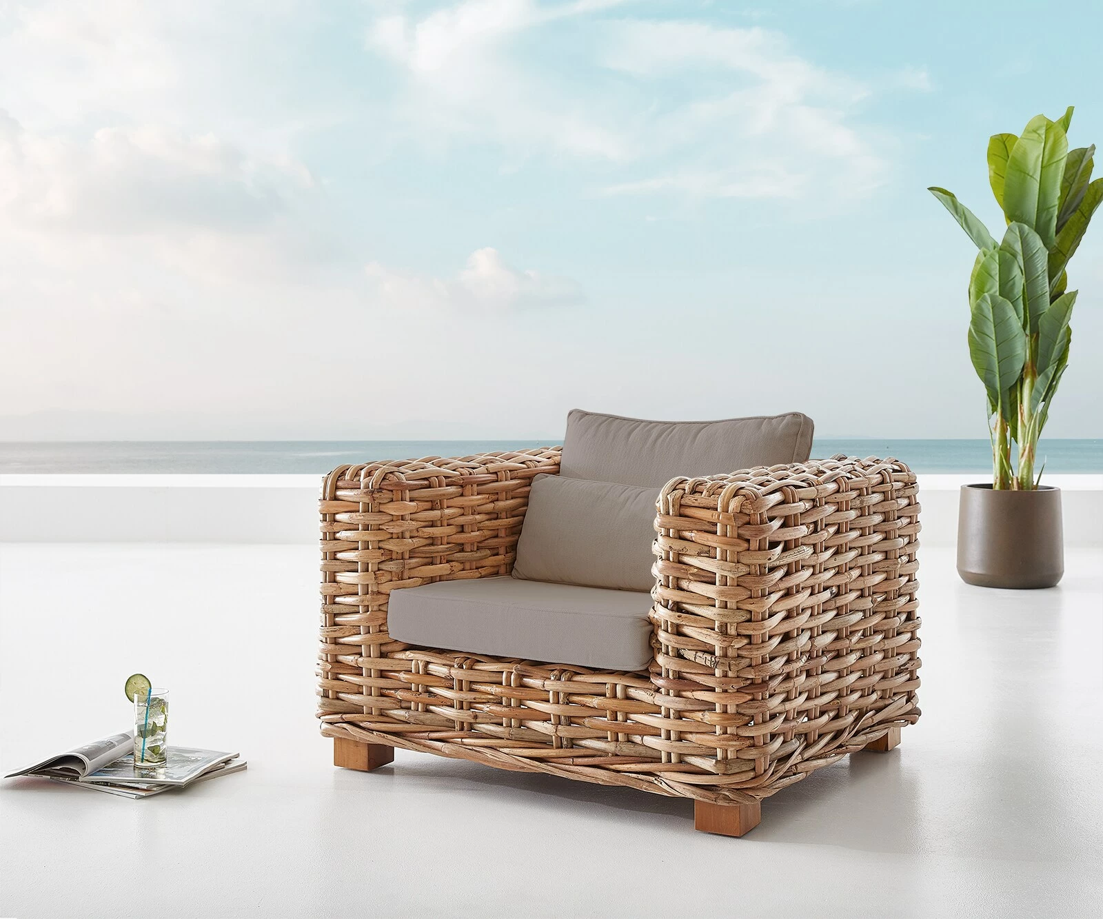 DELIFE Outdoorsessel Nizza Natur Aus Rattan Mit Kissen Braun Loungesessel 1 DELIFE Outdoorsessel Nizza Natur Aus Rattan Mit Kissen Braun Loungesessel