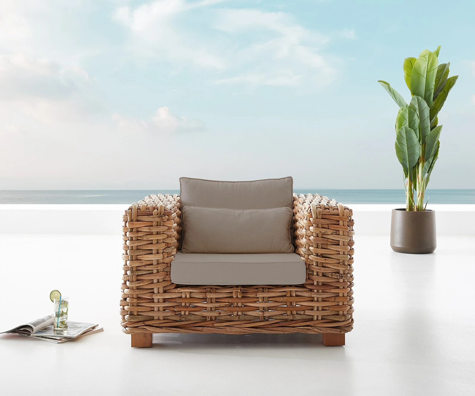 DELIFE Outdoorsessel Nizza Natur Aus Rattan Mit Kissen Braun Loungesessel 2 DELIFE Outdoorsessel Nizza Natur Aus Rattan Mit Kissen Braun Loungesessel – Bild 2