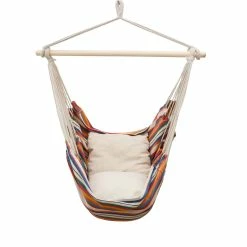 Amanka Hängestuhl Mit 2 Kissen Zum Wenden Balkon Hängesessel Bunt Gestreift Outdoor