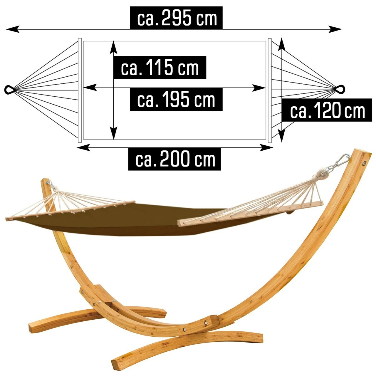 Amanka Hängematte Mit Gestell 310 X 120 Cm - Holz Hängemattengestell 2 Amanka Hängematte Mit Gestell 310 X 120 Cm - Holz Hängemattengestell – Bild 2