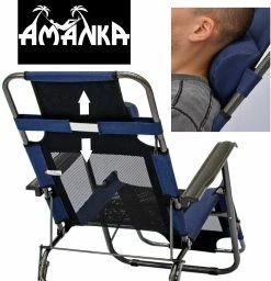 Amanka Liegestuhl 153x60cm Gartenliege Sonnenliege Campingliege Inkl. Nackenstütze Blau -Zipper Geschäft 8600295800 3334 prod 003