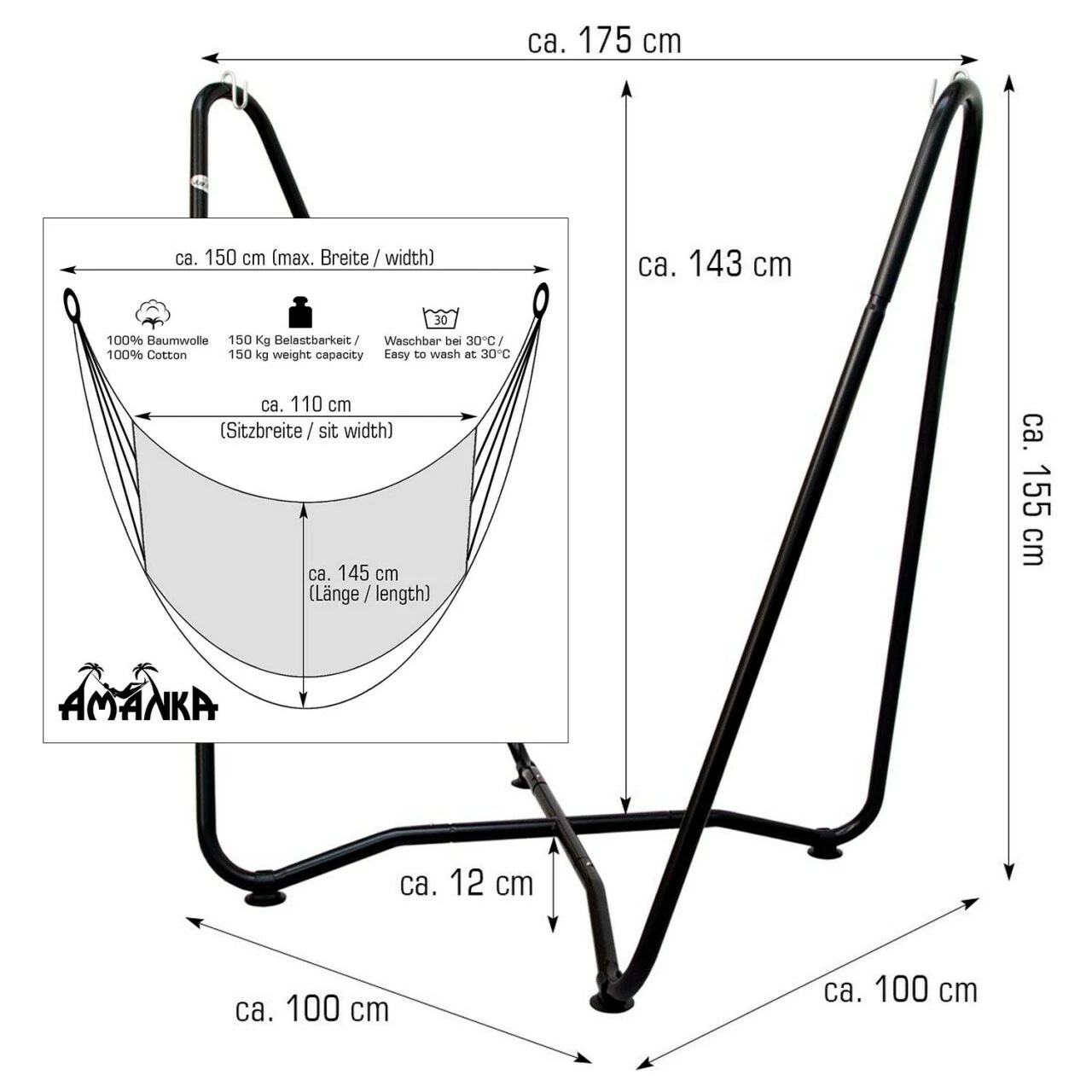 Amanka Hängestuhlgestell HSG-154 Inkl. Hängestuhl HMG-26 6 Amanka Hängestuhlgestell HSG-154 Inkl. Hängestuhl HMG-26 – Bild 6