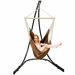 Amanka Freistehendes Stahl-Hängestuhlgestell 210cm Inkl. XXL Hängesessel Aus Baumwolle Mit Swivel 185x130cm