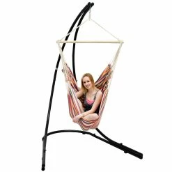 Amanka Freistehendes Stahl-Hängestuhlgestell 210cm Inkl. XXL Hängesessel Aus Baumwolle Mit Swivel 185x130cm -Zipper Geschäft 8600295800 4713 prod 006