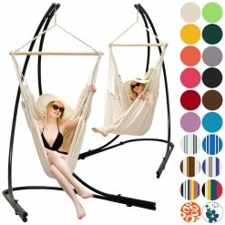 Amanka Freistehendes Stahl-Hängestuhlgestell 210cm Inkl. XXL Hängesessel Aus Baumwolle Mit Swivel 185x130cm