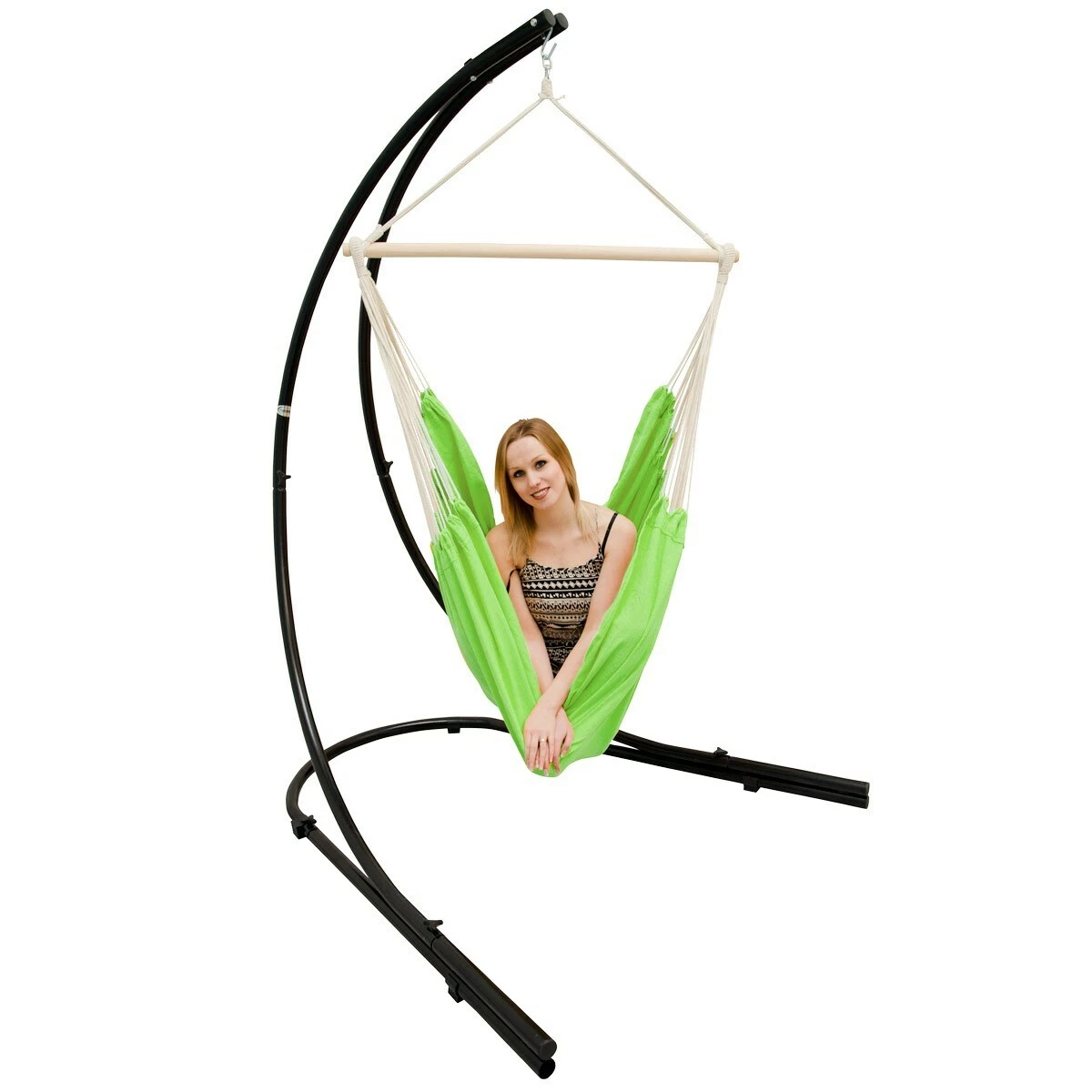 Amanka Freistehendes Stahl-Hängestuhlgestell 210cm Inkl. XXL Hängesessel Aus Baumwolle Mit Swivel 185x130cm 3 Amanka Freistehendes Stahl-Hängestuhlgestell 210cm Inkl. XXL Hängesessel Aus Baumwolle Mit Swivel 185x130cm – Bild 3