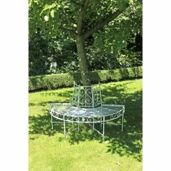 Garden Pleasure Metall Baumbank Varda Gartenbank Sitzbank Parkbank Antik Weiß