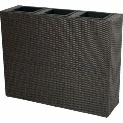 Garden Pleasure Rattan Raumtrenner Mit 3 Pflanztöpfen Pflanzschale Blumentopf Braun Übertopf