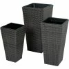 Garden Pleasure 3er Set Rattan Pflanzschale Blumentopf Pflanzschale Übertopf Kübel Blumenkübel