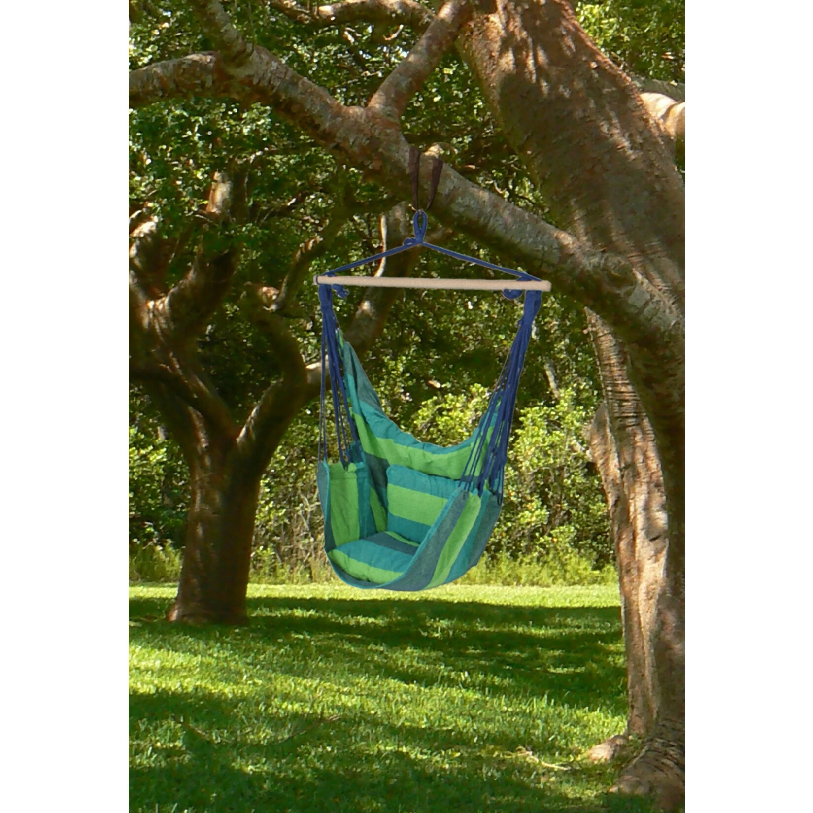 Garden Pleasure Hängesessel TOBAGO Hängestuhl Hängematte Hängesitz Schaukel 2 Kissen Blau/grün 2 Garden Pleasure Hängesessel TOBAGO Hängestuhl Hängematte Hängesitz Schaukel 2 Kissen Blau/grün – Bild 2