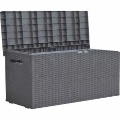 Dynamic24 Auflagenbox Rattan Optik 120cm Gartenbox Gartentruhe Auflagen Garten Box Truhe