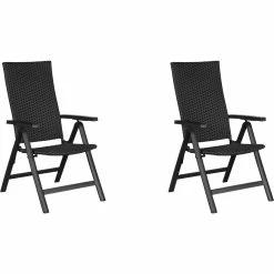 PKline 2x Kars Gartenstuhl 6 Positionen Schwarz/grau Hochlehner Stuhl Garten Sessel