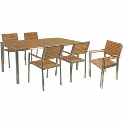 Garden Pleasure 6tlg. Teak Tischgruppe Gartenmöbel Gartentisch Stuhl Garten Stapelstuhl Tisch -Zipper Geschäft 8600296500 31726 prod 005
