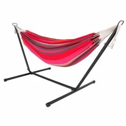 LEX Doppel Hängematte Bunt Rot Gestreift Stahlgestell