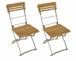 DEGAMO Biergartenstuhl MÜNCHEN, Flachstahl Verzinkt + Robinie, Klappbar, 2 Stück