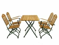 DEGAMO Kurgarten - Garnitur BAD TÖLZ 5-teilig (2x Stuhl, 2x Armlehnensessel, 1x Tisch 70x110cm), Flachstahl Grün + Robinie, Klappbar