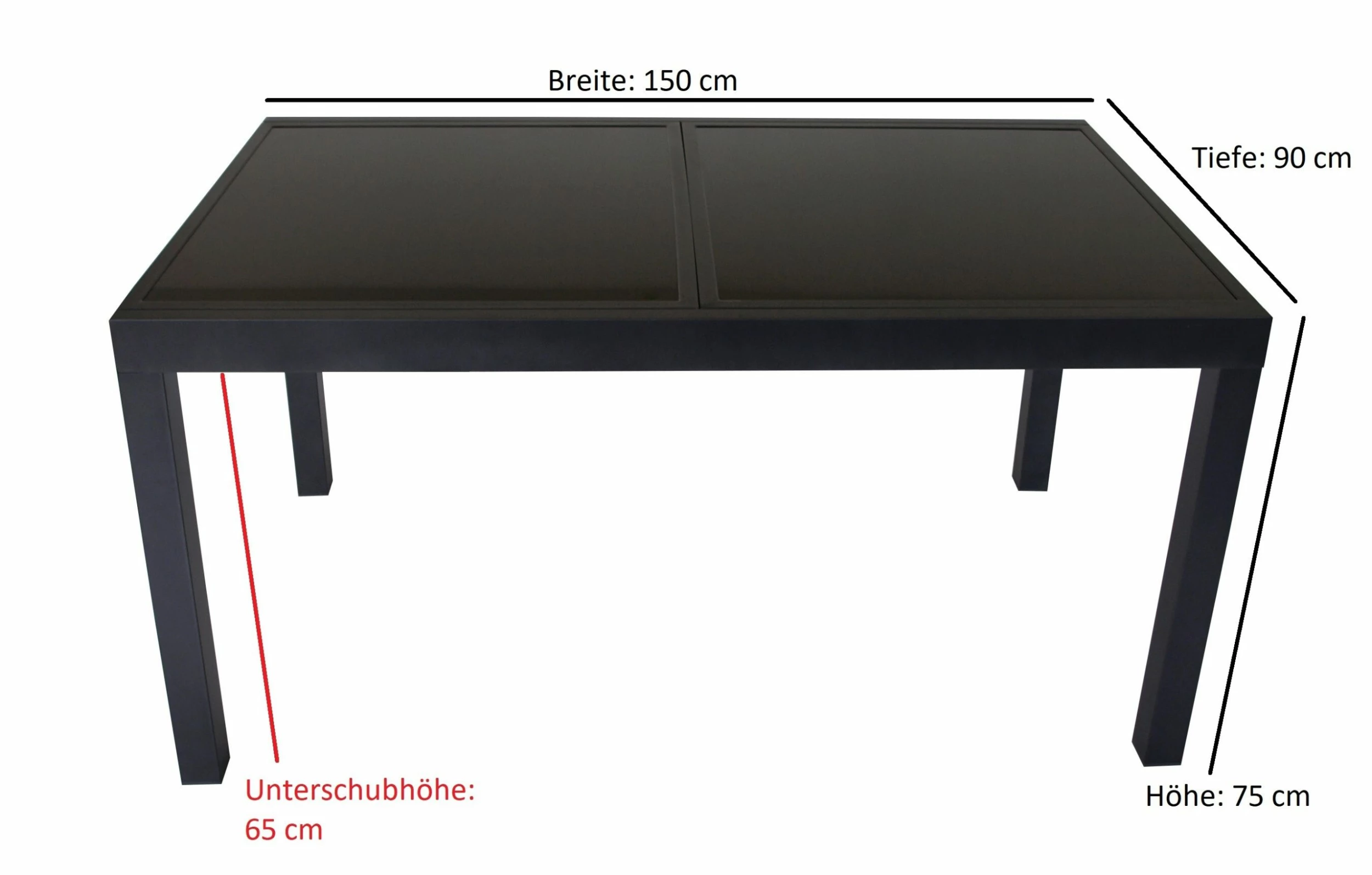 DEGAMO Ausziehtisch TORINO 150/210x90cm, Aluminium + Glas Schwarz 3 DEGAMO Ausziehtisch TORINO 150/210x90cm, Aluminium + Glas Schwarz – Bild 3
