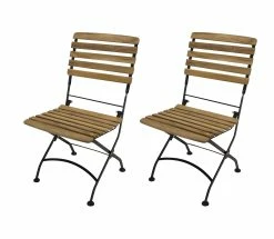 DEGAMO Klappstuhl JAKARTA, Flachstahl Schwarz + Teakholz, 2 Stück